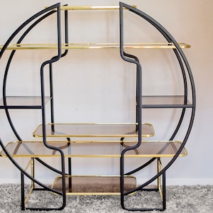Hollywood Regency Brass Glass Round Shelf 1970s image 3