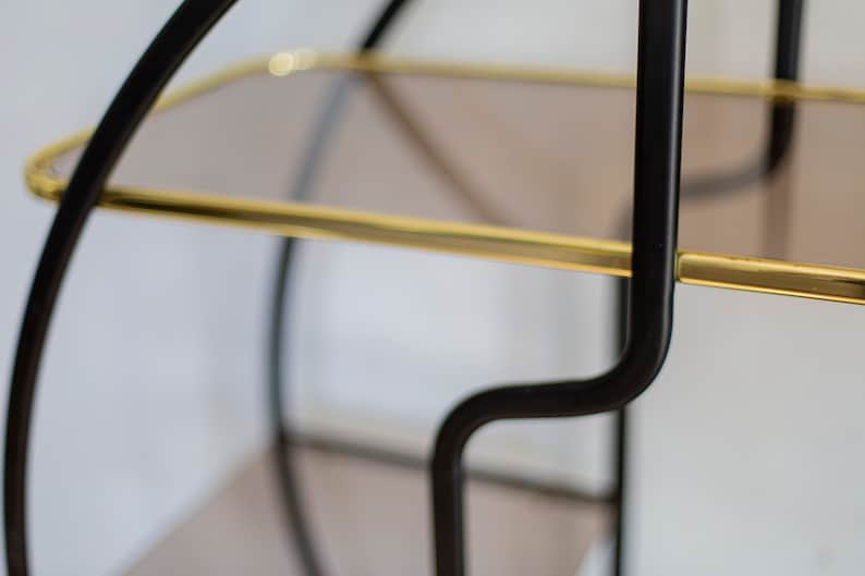 Hollywood Regency Brass Glass Round Shelf 1970s image 10
