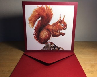 Red Squirrel Nutkin | Écureuil | Ardilla | Autumnal Colours | Woodland Wildlife Animal Painting | Recycled Card | Birthday Any Occassion