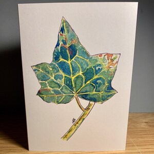 Carte nature Ivy Leaf, Salutations saisonnières d’hiver de Noël, Impression aquarelle, Jolie feuille d’étoile, Thème elfique