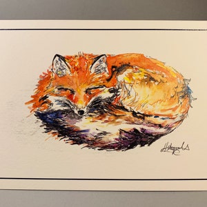 Cartão de aniversário Sleepy Little Fox, arte animal, Petit Renard, ilustrações infantis, cartão de felicitações, arte em aquarela, Z é para Zorro
