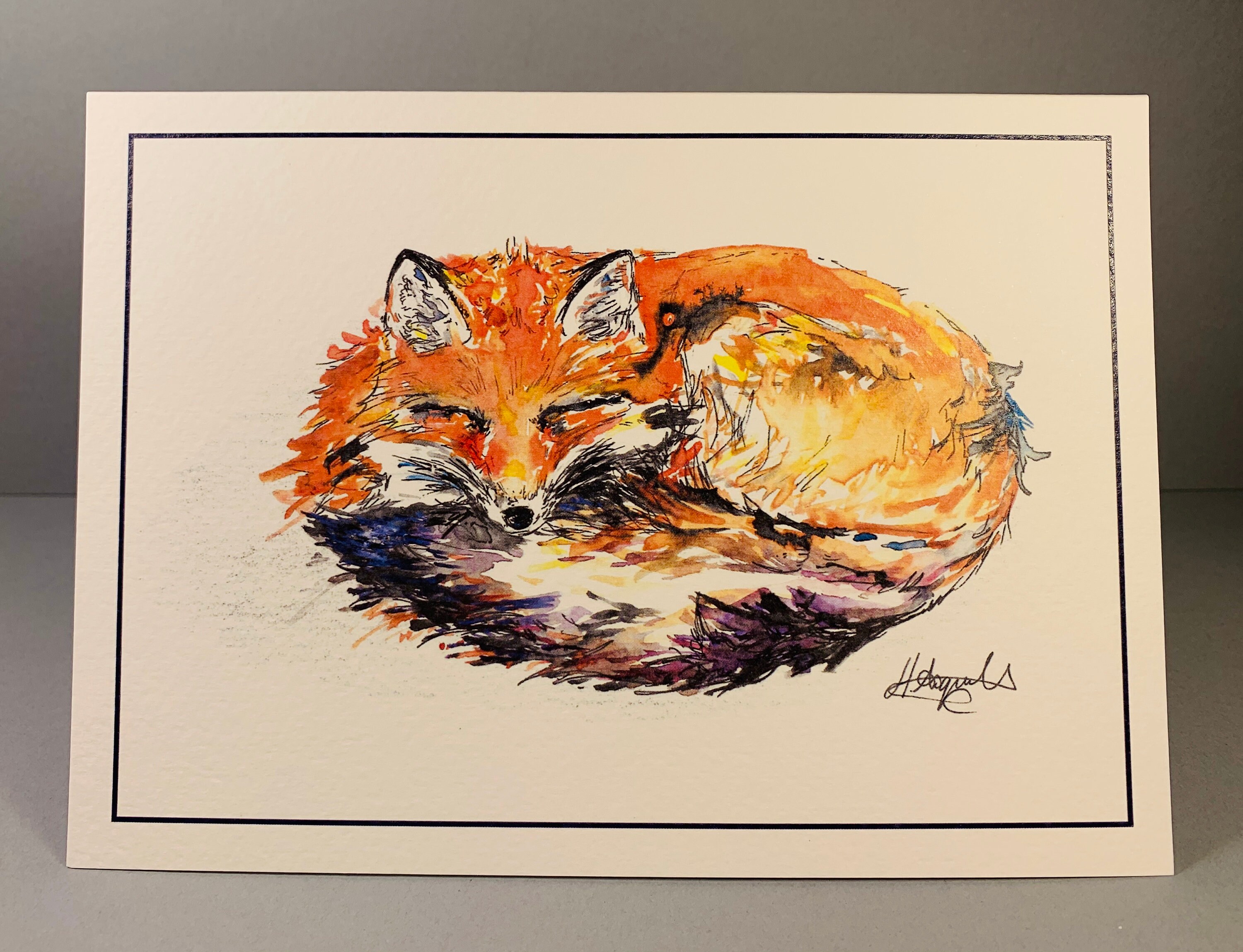 Sleepy Little Fox Birthday Card, Animal Art, Petit Renard, Children's illustrations, Greeting Card, Watercolour Art, Z is for Zorro