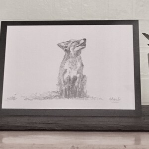 Biglietto d'auguri per la piccola volpe, schizzo a matita, fauna selvatica di campagna, regalo carino