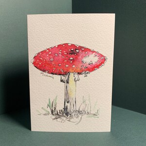Carta fungo rosso / Amanita Muscaria / Funghi / Illustrazione con penna e acquerello / Carte da incorniciare / Regali per la casa / Arte a tema natura