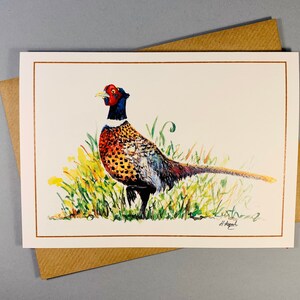 O magnífico cartão de felicitações de faisão, aniversário, Natal, qualquer ocasião, arte animal em aquarela, presentes rústicos do campo