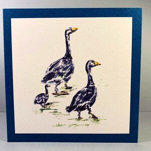 Cartão de Dia das Mães, Espere por mim! Família de gansos, arte em aquarela impressa, animais de fazenda, cartão de aniversário de bebê recém-nascido