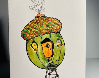 New House Card, Home Sweet Home, Little Acorn, Watercolour Nature Themed Woodland Artwork, Fairies live here