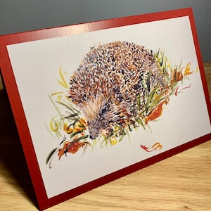 Igel im Herbstlaub, Freundschaftskarte, Geburtstag, Aquarell Kunst Druck, Grußkarten zum Einrahmen, Einzigartige Geschenke