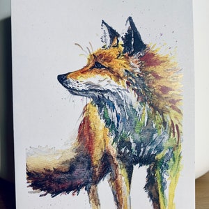 Le renard, carte de vœux renard, carte d’anniversaire, toute occasion, animaux des bois, renard aquarelle, art animalier