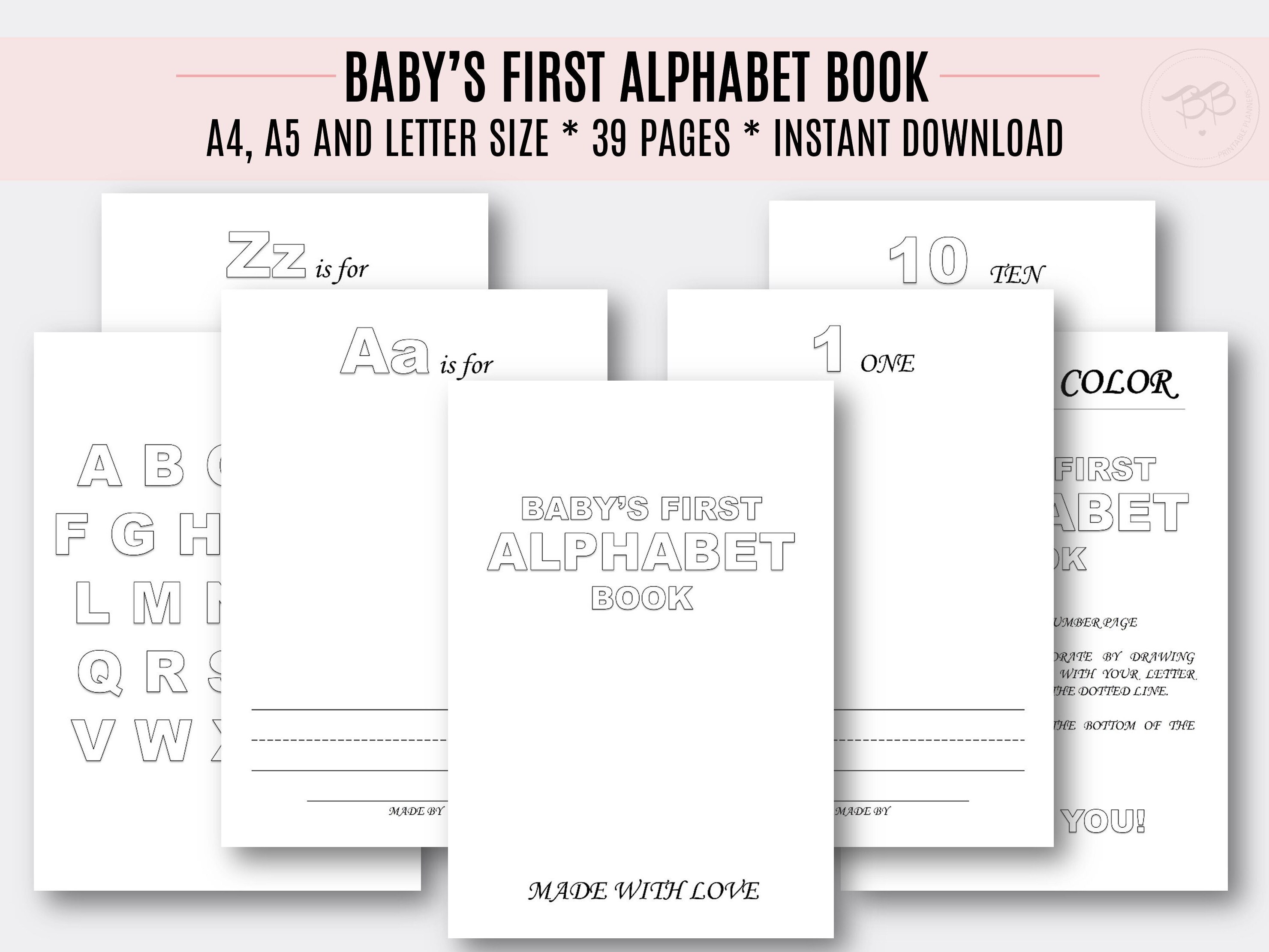 baby s first alphabet book a4 a5 letter size etsy