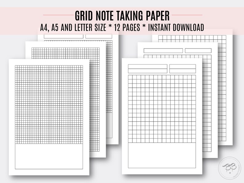 grid note taking paper a4 a5 letter size printable paper