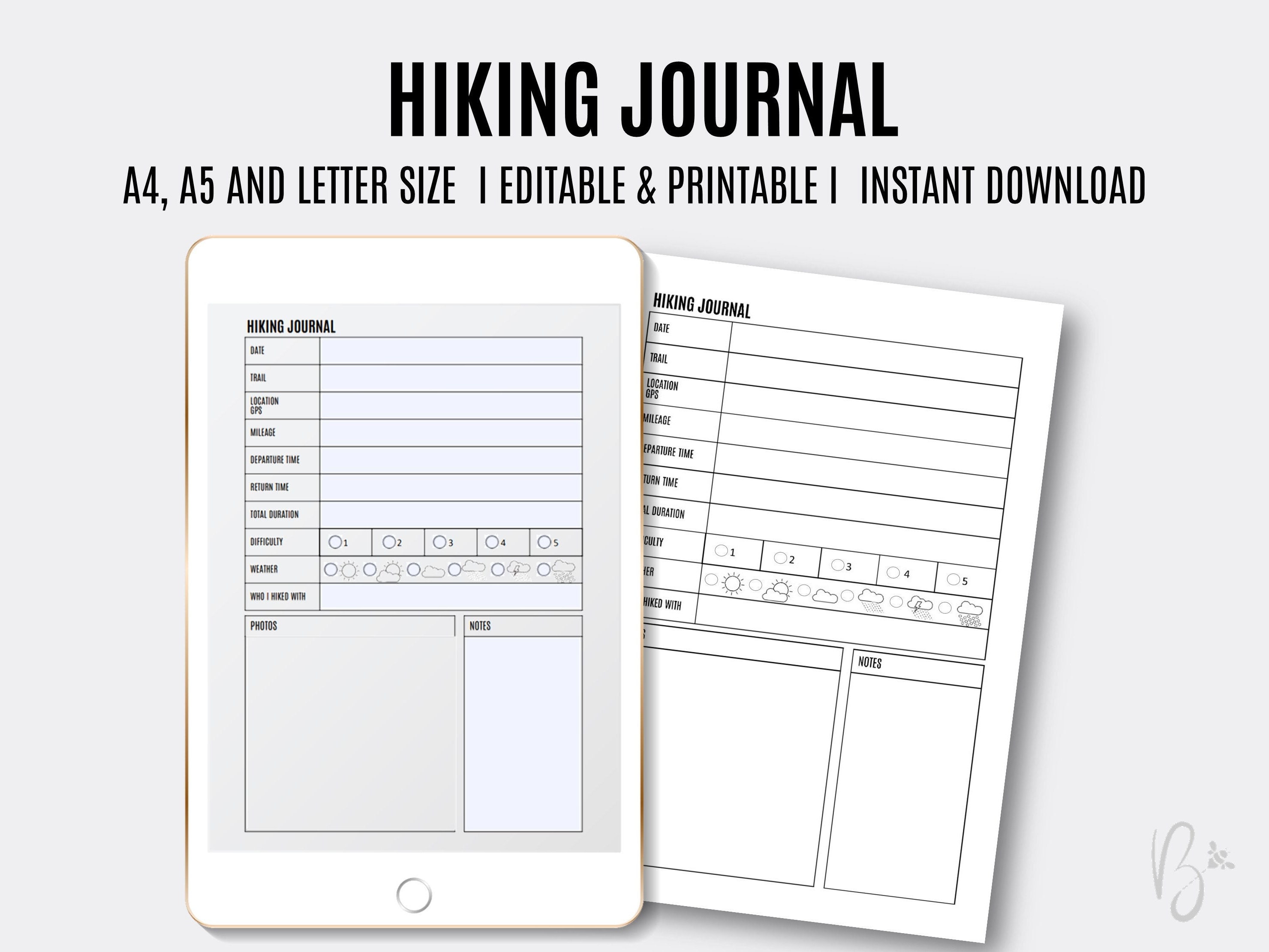 Editable & Printable Hiking Journal / A4 A5 Letter Size / - Etsy