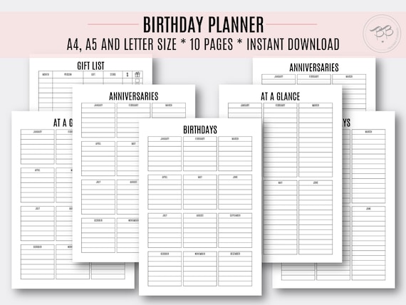 Birthday Printable Birthday Calendar A5 Printable PDF Birthday Planner ...