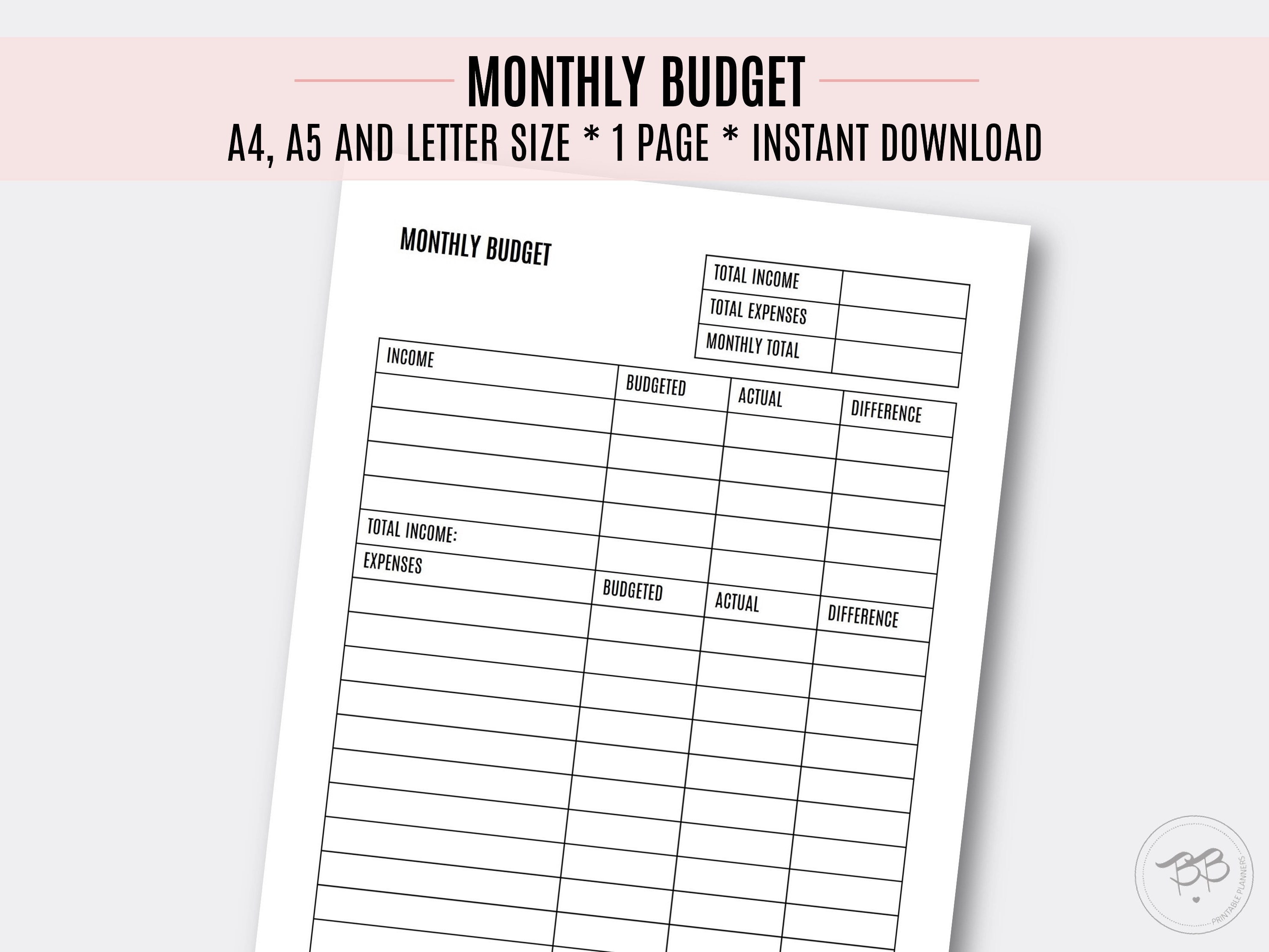 MONTHLY BUDGET PLANNER Digital Download Printable Sizes A5 & Letter ...
