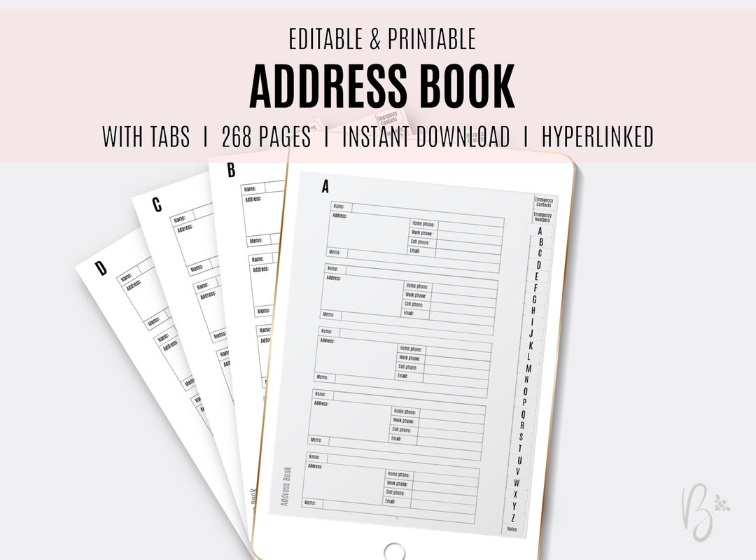 Editable & Printable Address Book / Fillable Contact List / Etsy