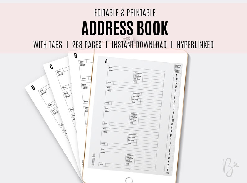 Editable & Printable Address Book / Fillable Contact List / Etsy