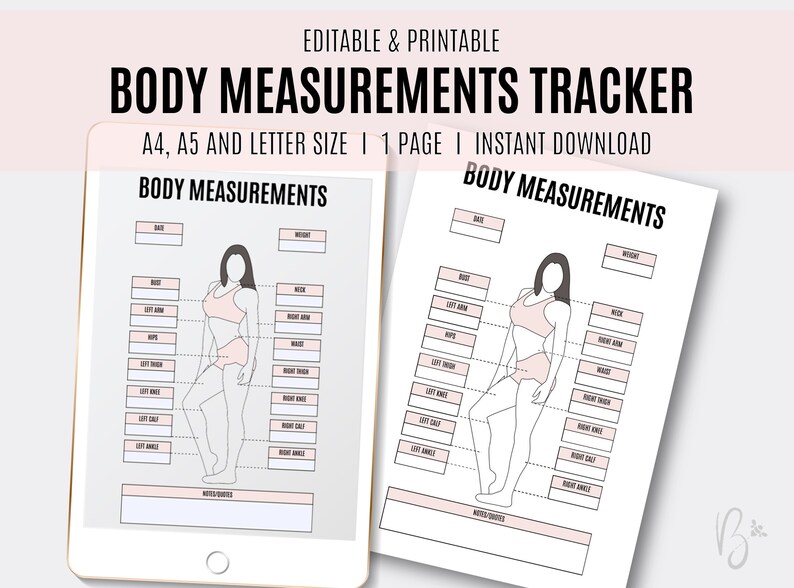 Editable &amp; Printable Body Measurement Tracker /A4 A5 Letter | Etsy