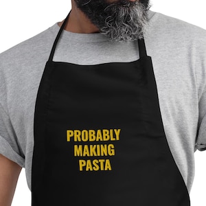 Pasta Embroidered Apron, Probably making pasta