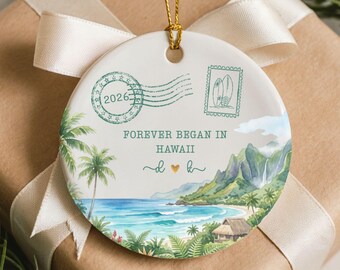 Hawaii Wedding Christmas Ornament, First Year Married Ornament, Newly Engaged Gift, Hawaii Honeymoon Gift, Newlywed Couple Keepsake