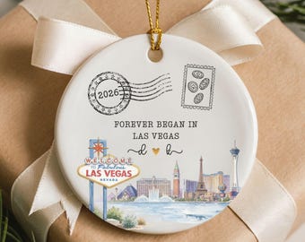 Personalized Las Vegas Wedding Ornament, Married in Las Vegas Ornament, Newlywed Christmas Gift, Custom Wedding Vegas Keepsake