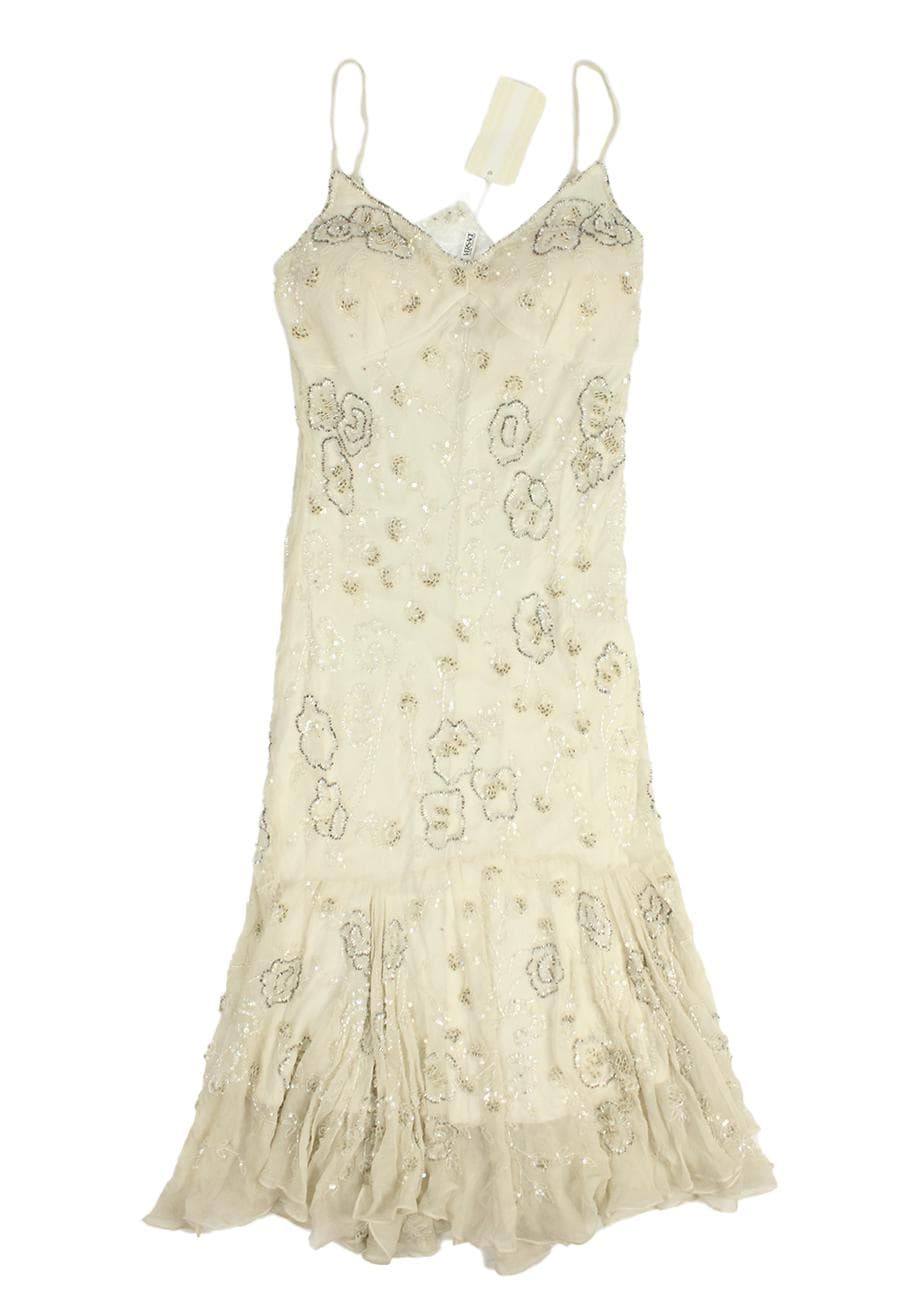 Versace cocktail dress in ivory silk, with sequin and bead embroidery, bridal or party