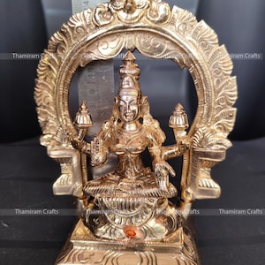 Panchalogam Goddess Mahalakshmi Amman with prabhai 6&quot; , Mahalakshmi Amman with thiruvachi (Panchaloha, Copper, Handmade, Deity, Vigraham)