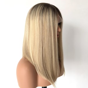 18 inch blonde highlights pruik van echt haar, maat M-21,5 inch joods koosjer kanten pruiken