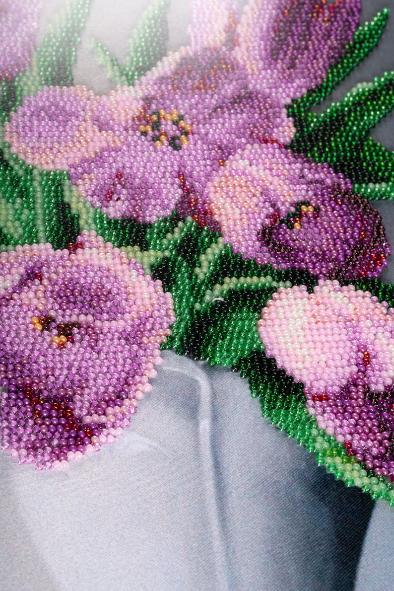 Beadwork Original picture Great Gift Picture embroidered with czech beads Tulips Homedecor Handmade Embroidered picture Framed