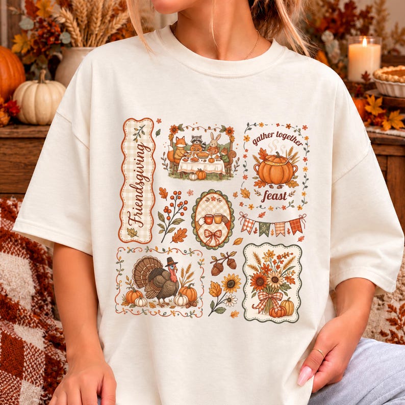 Cozy Friendsgiving Shirt, Thankful Sweatshirt, Cottagecore Happy ...