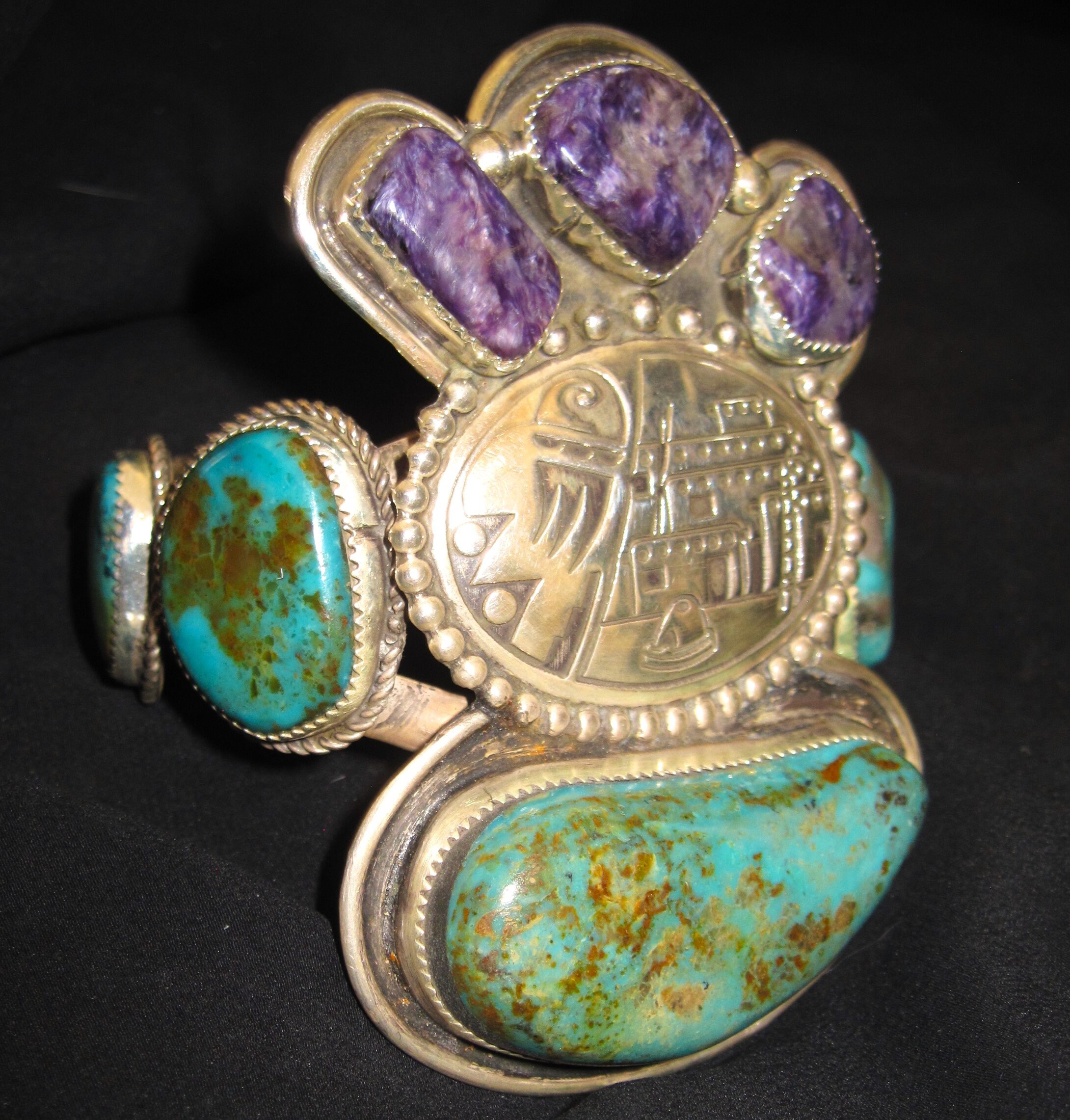 Supberb Vintage Native American Navajo 9 Morenci Turquoise Sterling Silver Bracelet Old Supberb Vintage Native American Navajo 9 Morenci Turquoise Sterling Silver Bracelet Old