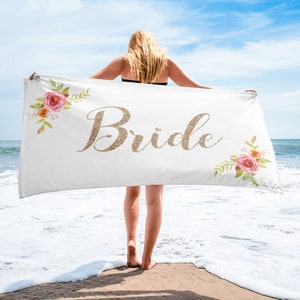 Bride Beach Towel, Wedding Gift, Bridal Shower Favors, Bachelorette Party Towel, Hen Party Gift For Her, Honeymoon Towel
