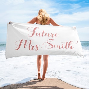 Engagement Gift - Personalized Future Mrs Towel - Print Bride Towel - Bachelorette Party - Engaged Gift - Future Bride Gift