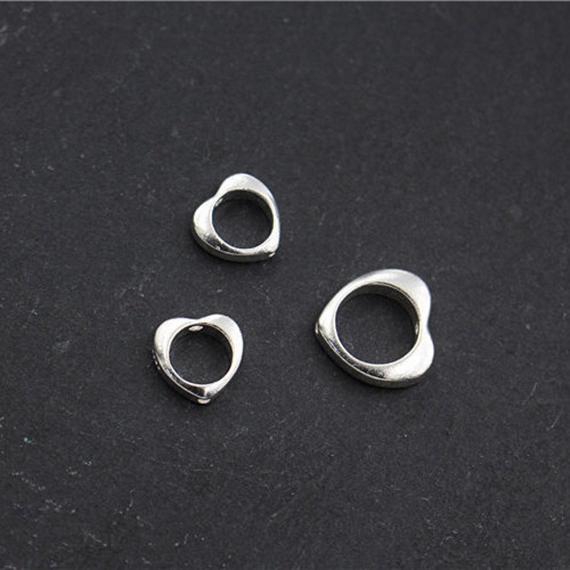 Sterling Silver Bead Framessterling Silver Heart Spacer Beads Etsy