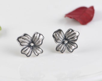 Sterling Silver Flower Stud Earrings,Silver Flower Earrings,Silver Earrings Women