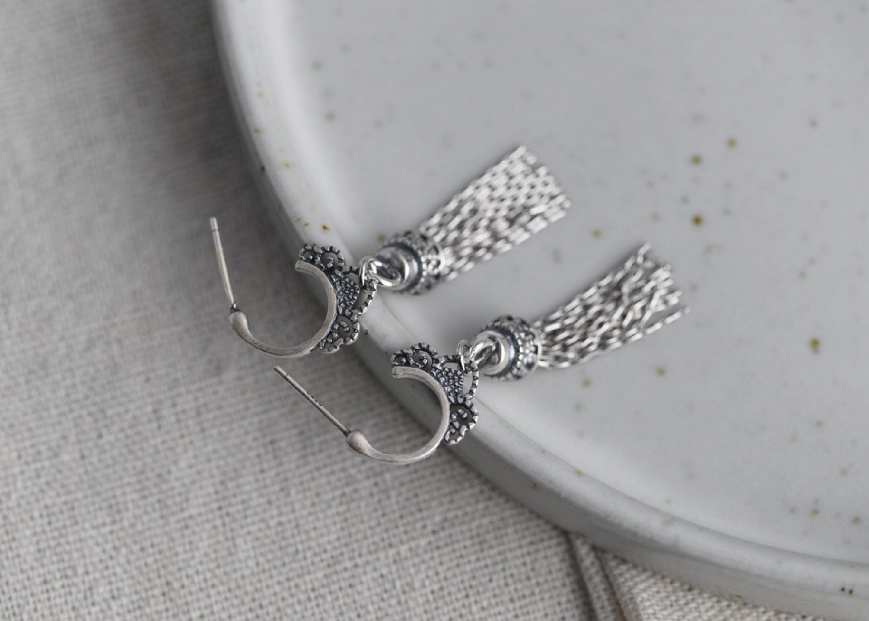 Sterling Silver Tassel Earrings Tassel Stud Earringsdrop Etsy