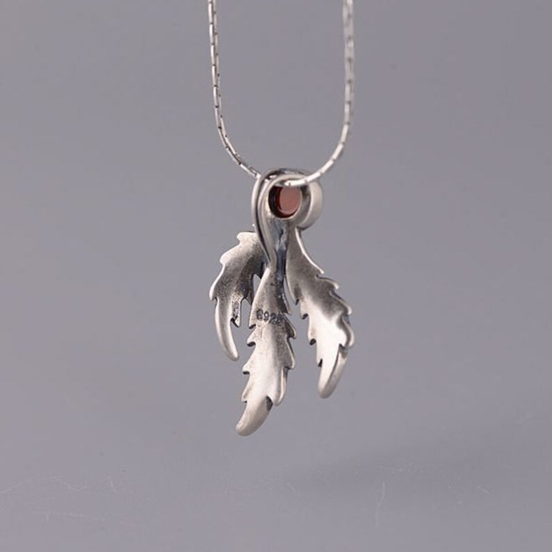 Sterling Silver Vintage Feather Inlaid Carnelian Pendant Feather Charms,Necklace Chain Pendant,Silver Jewelry