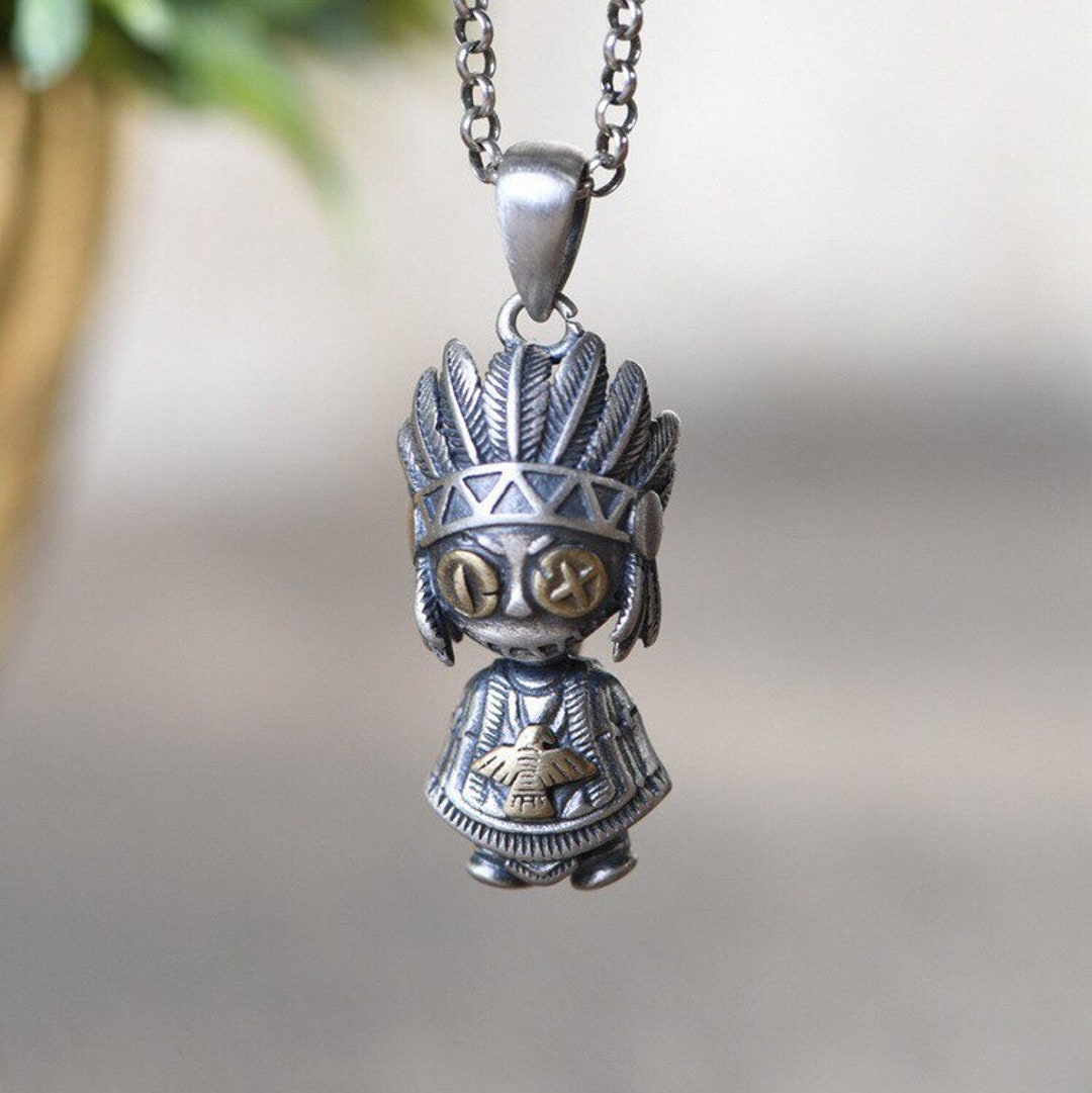 Coin Pendant Vintage Indian Head Nickel Sterling Silver Rope