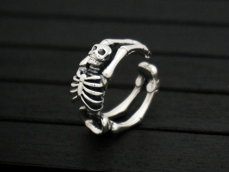 Sterling Silver Skeleton Ring,Silver Skull Ring For Men For Women,Adjustable Ring,Pinky Ring,Vintage Ring 