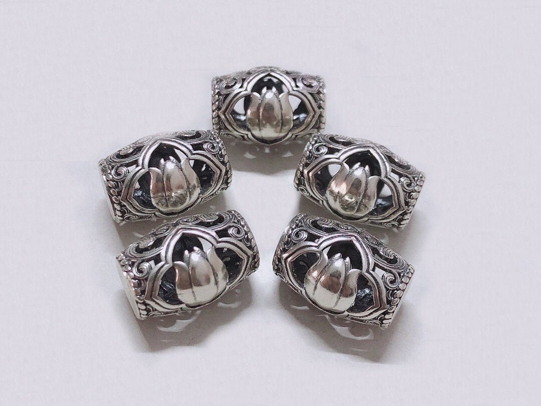Sterling Silver Beads Silver Lotus Beadlotus Spacer Etsy