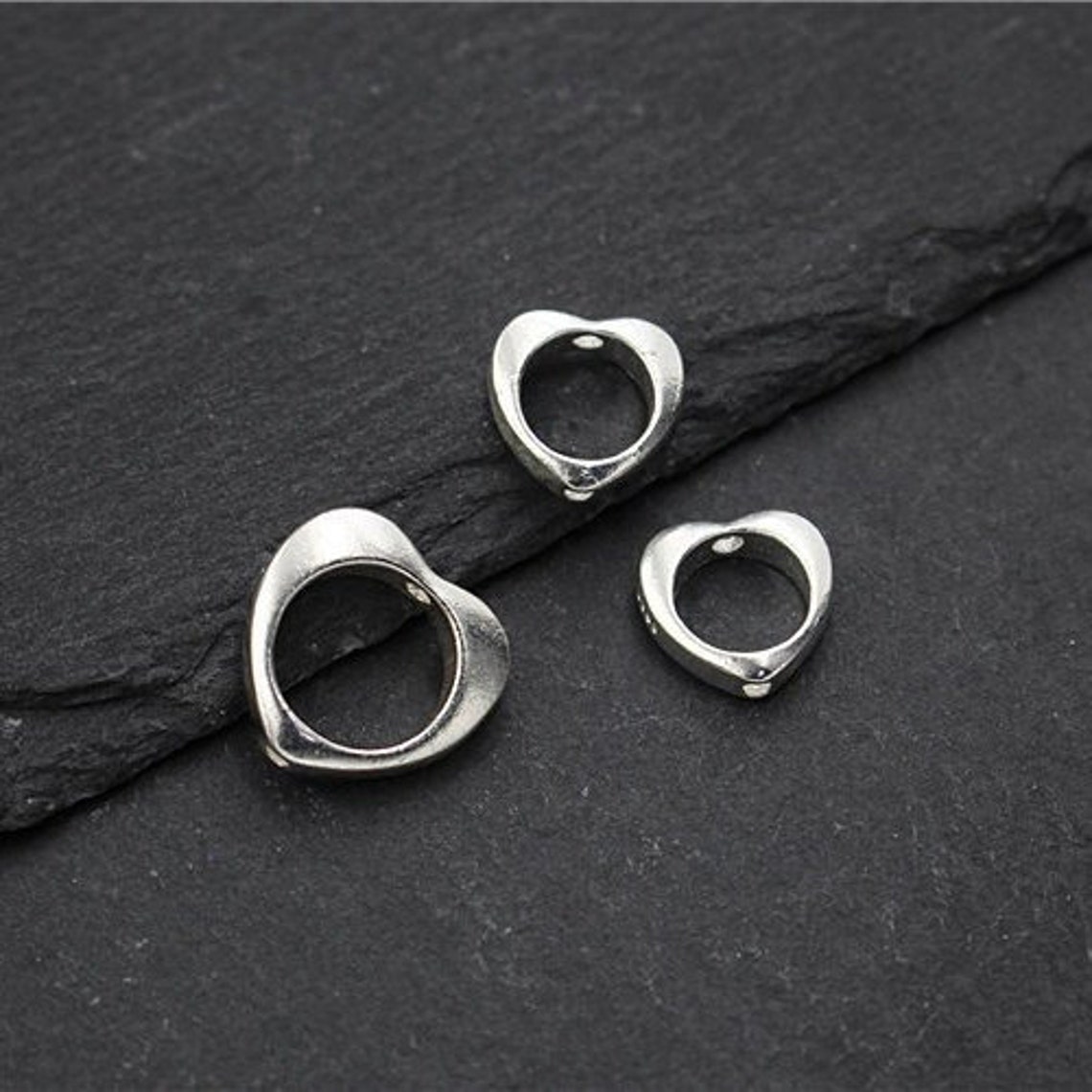 Sterling Silver Bead Framessterling Silver Heart Spacer Beads Etsy