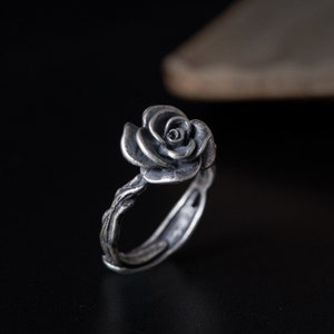 Sterling Silver Rose Ring,Silver Flower Ring,Silver Ring Women,Adjustable Ring,Vintage Ring