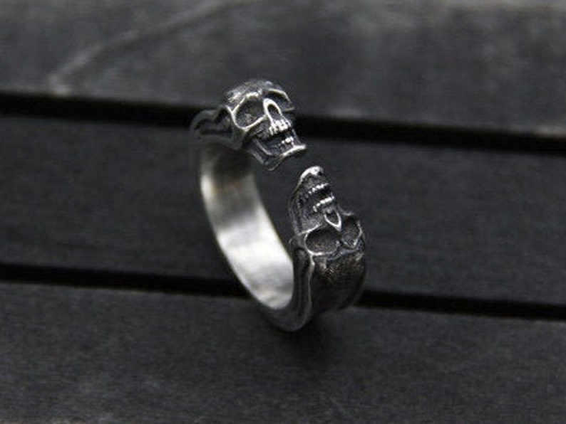 Sterling Silver Skull Ring,Silver Ring Men,Pinky Ring,Adjustable Ring,Open Ring,Band Ring 