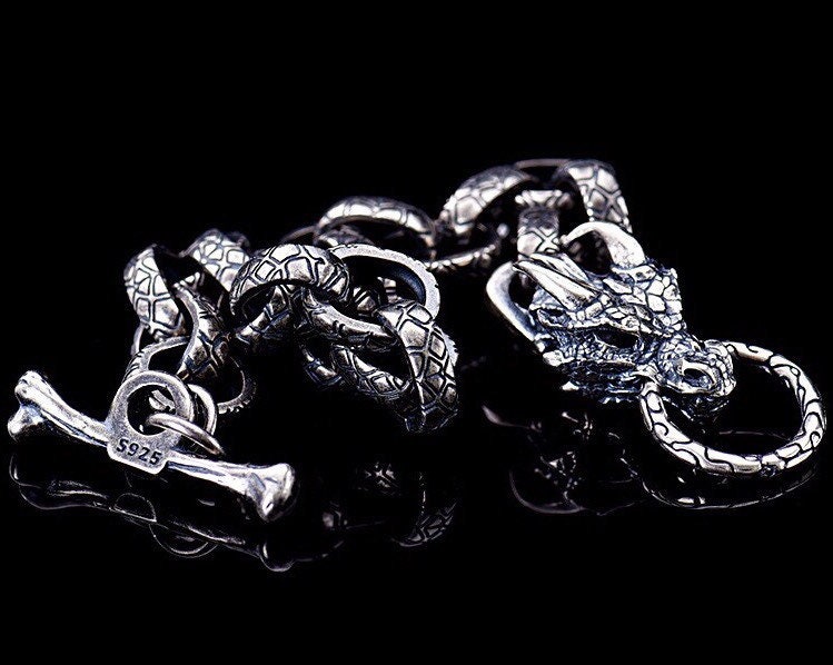 Sterling Silver Dragon Braceletmens Bracelet Silver Chain - Etsy