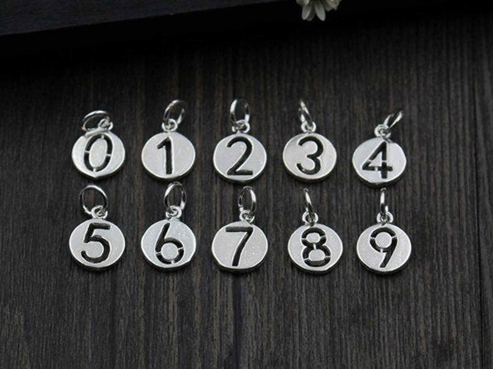Sterling Silver Number Charm Pendant Silver Number Disc Etsy