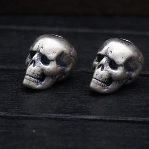 Sterling Silver Skull Beads,Silver Skull Spacer Beads,Lanyard Bead,Handmade Silver Beads