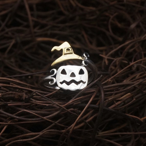 Sterling Silver Witch Hat Ringhalloween Pumpkin Skull Etsy