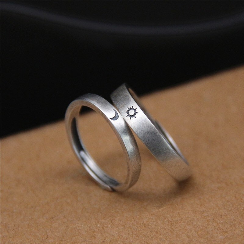 Sun And Moon Ring,Sterling Silver Lovers Ring,Couples Ring,Band Ring,Adjustable Ring,Valentine’s Day Gift