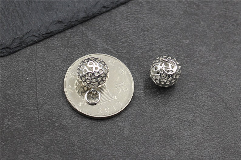Handmade Silver Jewelry Necklace Bracelet Earrings Charm 11MM Sterling Silver Hollow Ball Bead Pendant Charm