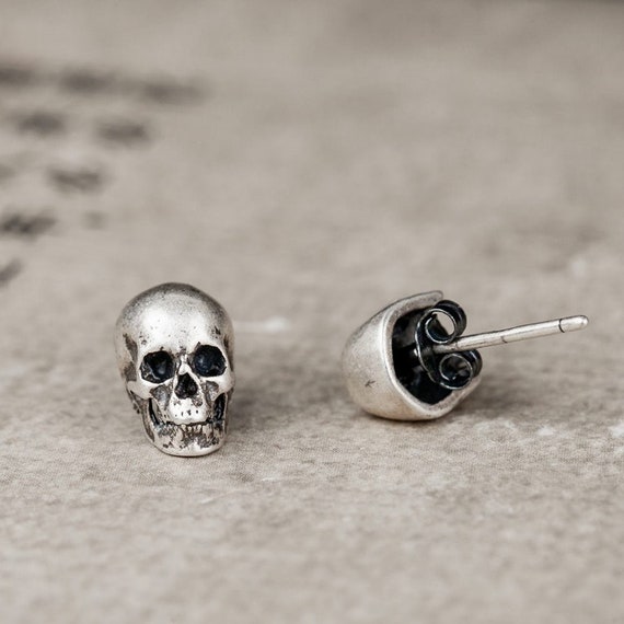 Sterling Silver Skull Stud Earringssilver Stud - Etsy