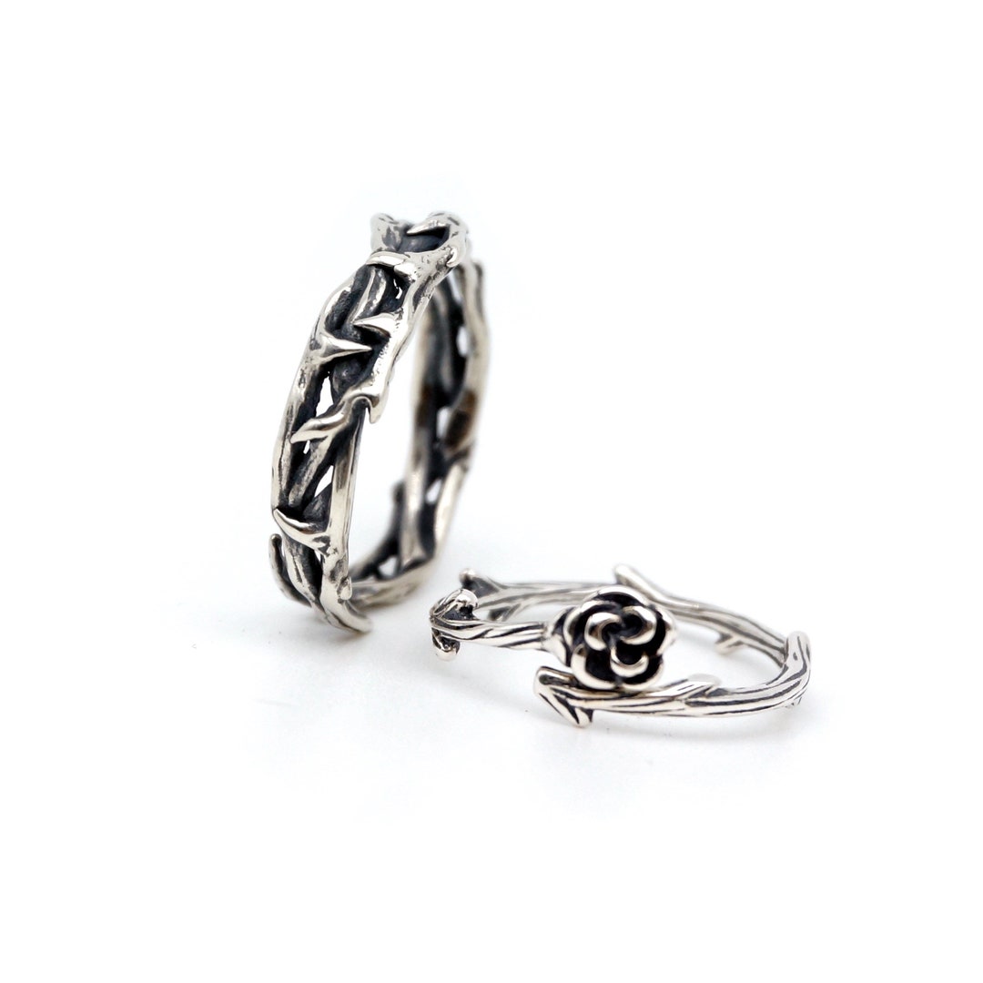 Thorn and Rose Ring,sterling Silver Couples Ring,silver Matching Ring